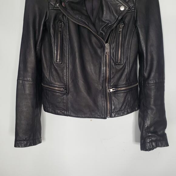 AllSaints Conroy Quilted Leather Zip Biker Jacket Black Asymmetric Size 4 - Picture 7 of 11